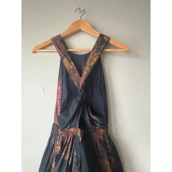 Ulla Johnson Leyna Gathered Printed Taffeta Midi Dress Floral Open Back Size 2